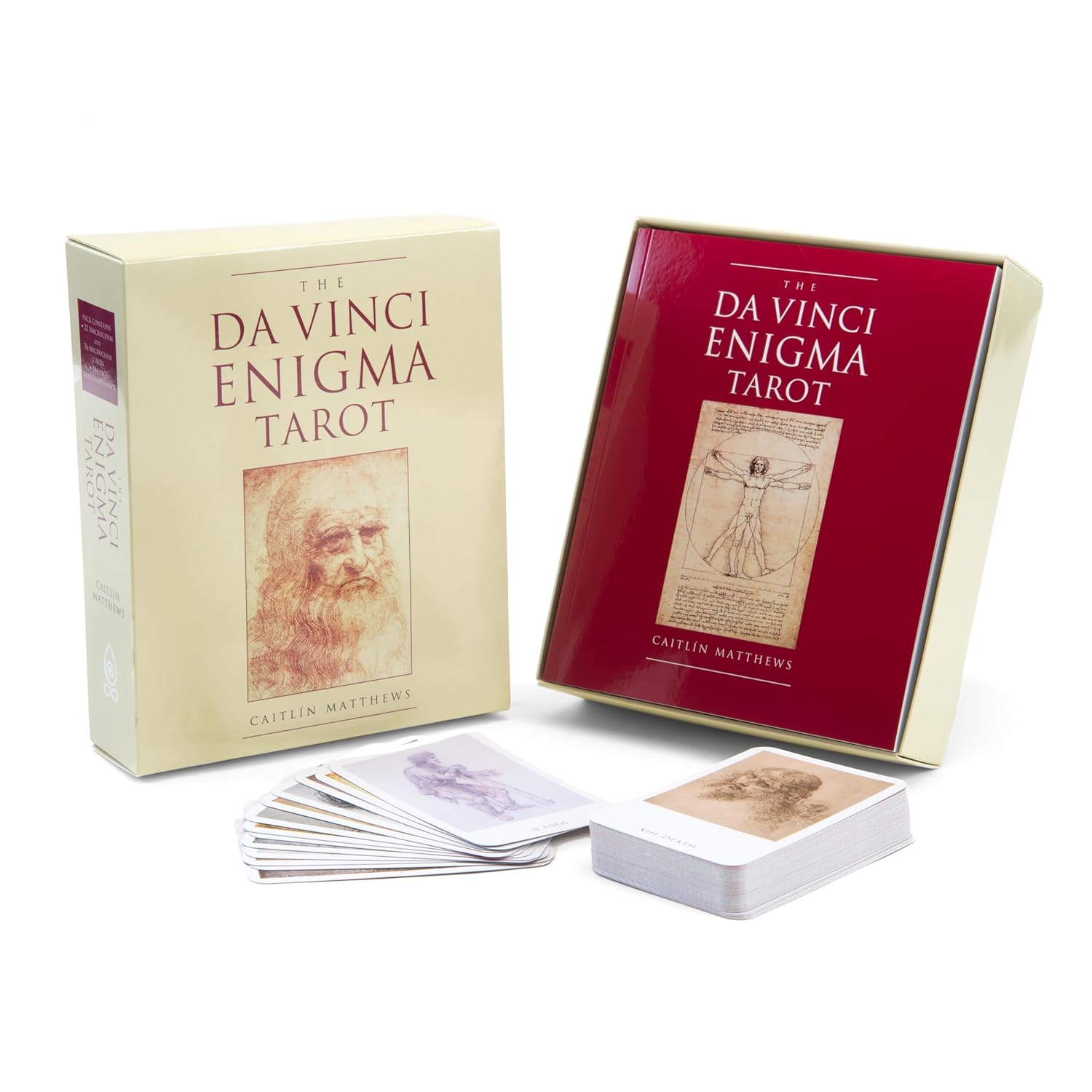 Da Vinci Enigma Tarot cards with packaging on a white background