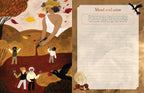 Illustration of people around a table with a nature scene, accompanied by text on a separate sheet.