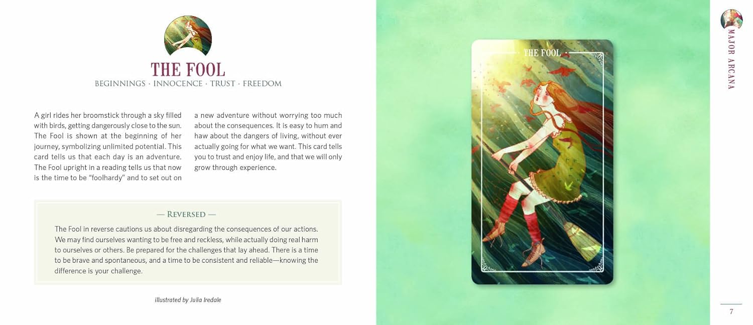 Tarot card titled 'The Fool' with a green background
