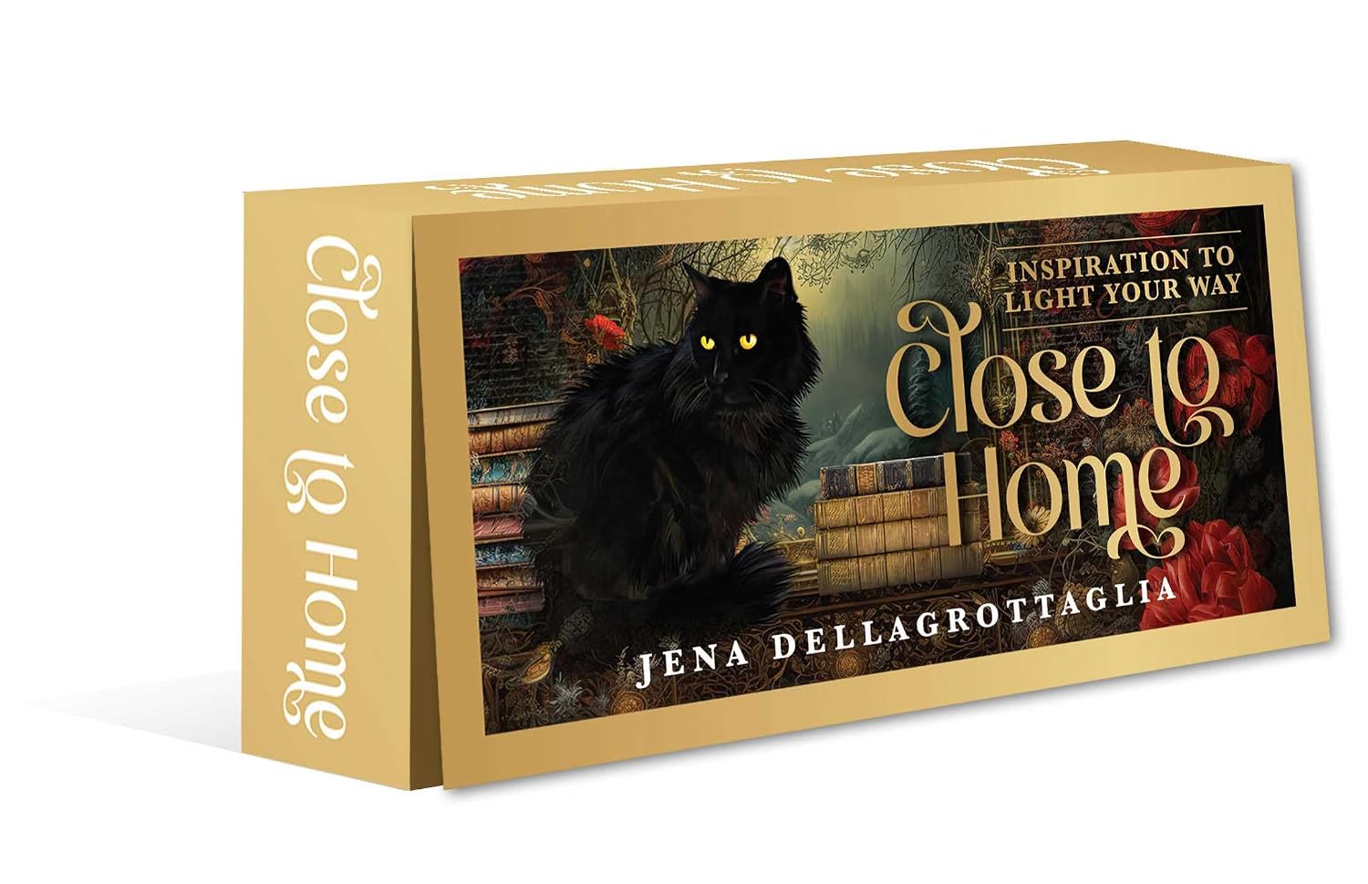 Book cover of 'Close to Home' by Jena Dellagrottaglia featuring a black cat.