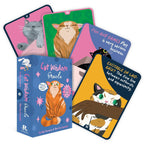 Cat Wisdom Oracle cards with colorful illustrations of cats on a white background