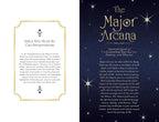 Two pages from a book or deck of cards titled 'The Major Arcana' with text and star illustrations.
