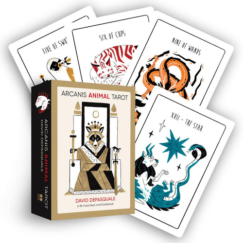 Arcanis Animal Tarot cards with a box featuring tarot card designs.