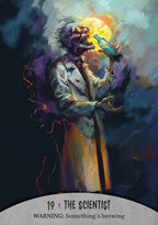 Artistic depiction of a figure holding a flask with colorful background and text at the bottom.