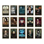 Collection of dark fantasy character illustrations in frames on a white background