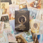 Rebecca Campbell's 'The Inner Temple Oracle' book surrounded by tarot cards with artistic designs.