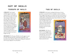 A printed page titled 'SUIT OF SKULLS TERRAIN OF SKULLS' with text blocks and small illustrated skull diagrams, likely from a tarot or oracle card booklet.