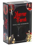 Horror Tarot deck and guidebook packaging with gothic design elements.