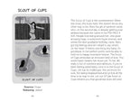 A printed card or booklet page titled 'SCOUT OF CUPS' with a small black-and-white illustration of a girl in a scout jacket and hat, plus two paragraphs of text on a white page.
