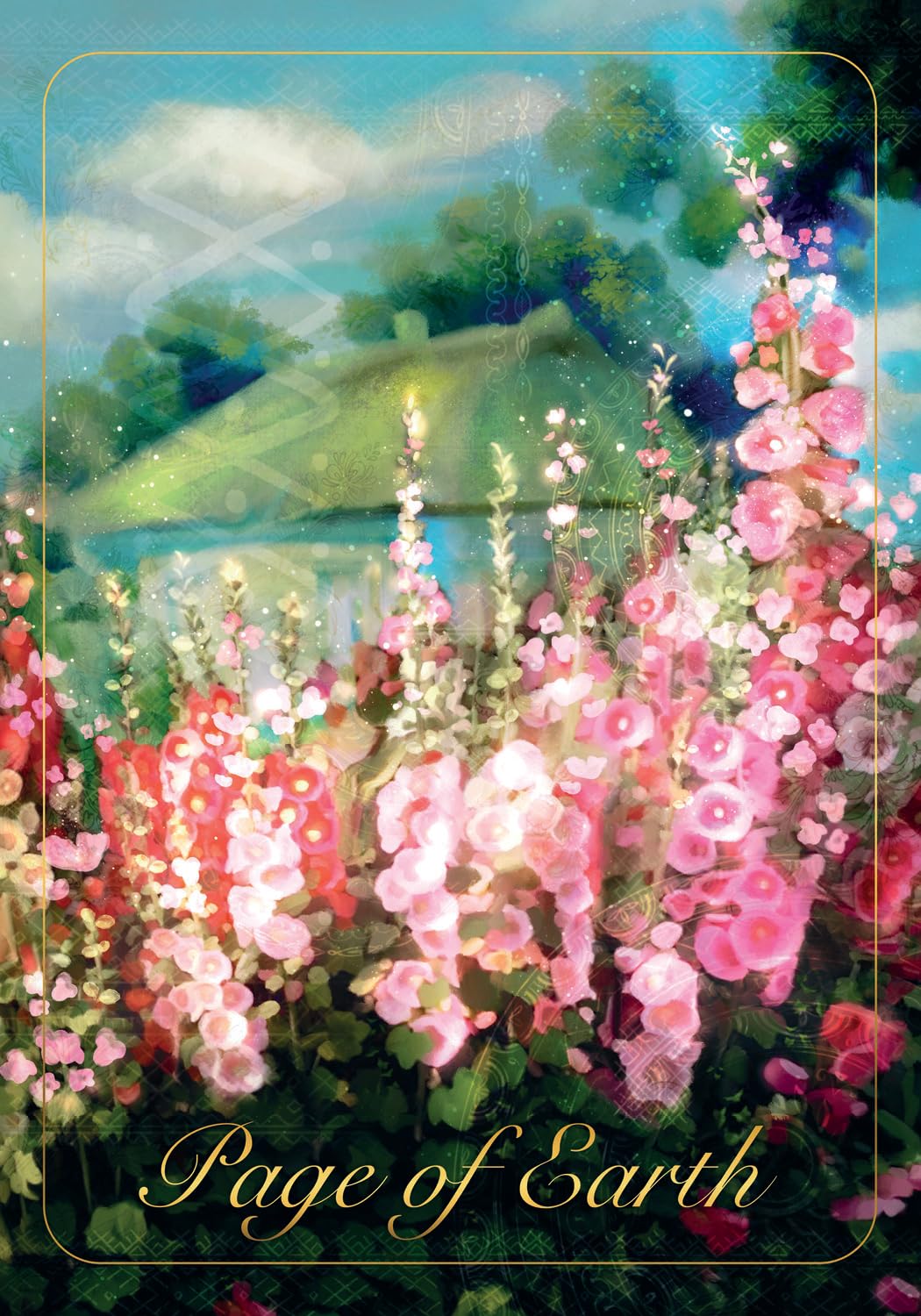 Garden scene with flowers and a gazebo, featuring the text 'Page of Earth'.