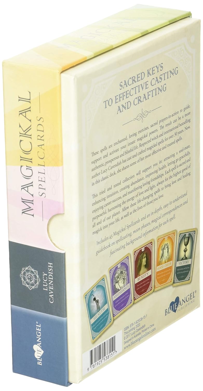 Box of Magickal Spell Cards with colorful icons on a white background