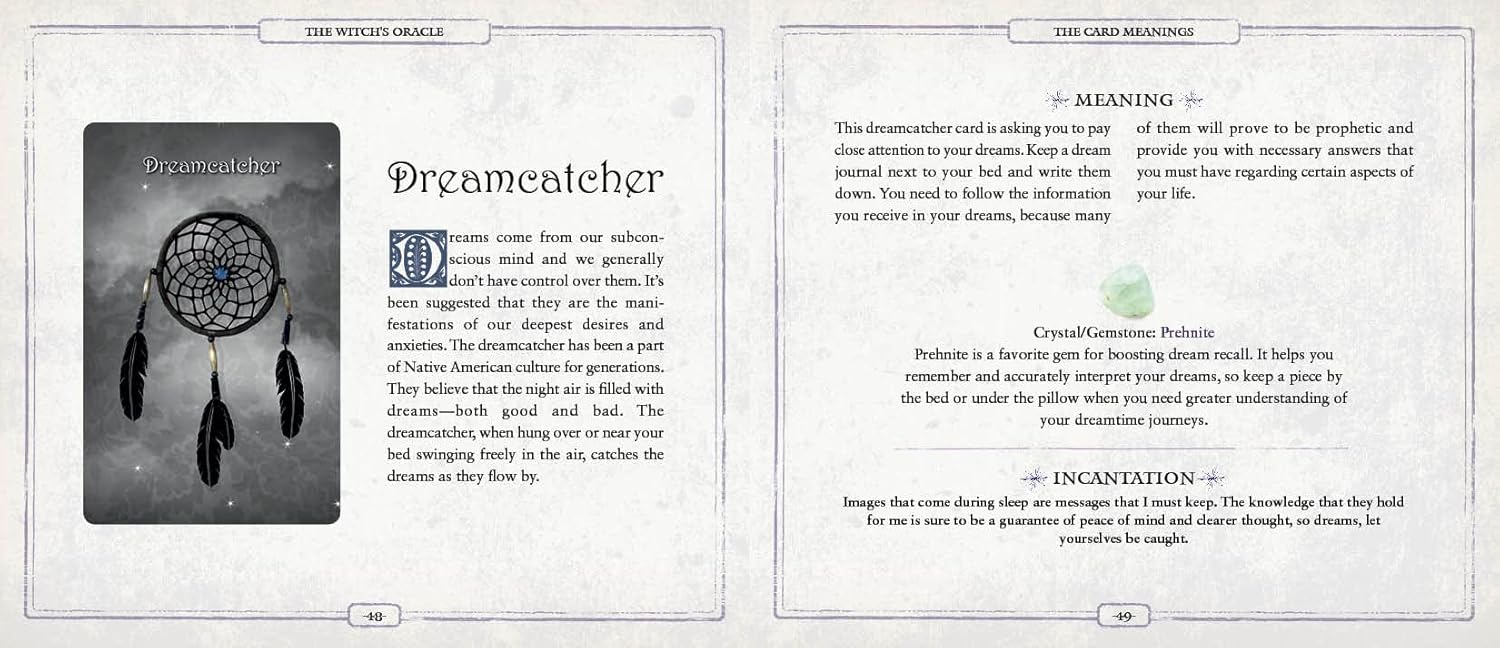 Two pages from a book or magazine featuring a dreamcatcher illustration and text.
