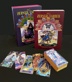 Zerner & Farber Tarot set with tarot cards and books on a dark background