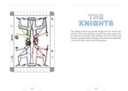 Card from a tarot deck titled 'The Knights' with illustrations and text on a white background.