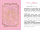 A pink card or booklet page with a gold ornamental border on the left and text on the right headed 'INTRODUCTION.' The page explains the deck and includes references to psychic awakening and spiritual guidance.