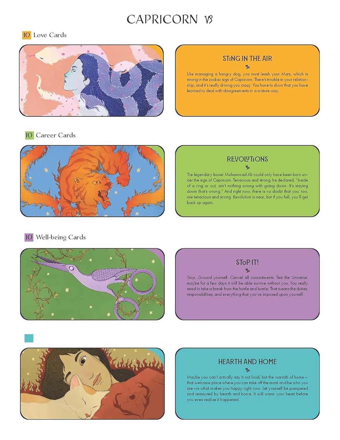 Set of Capricorn-themed cards with illustrations and text on a white background