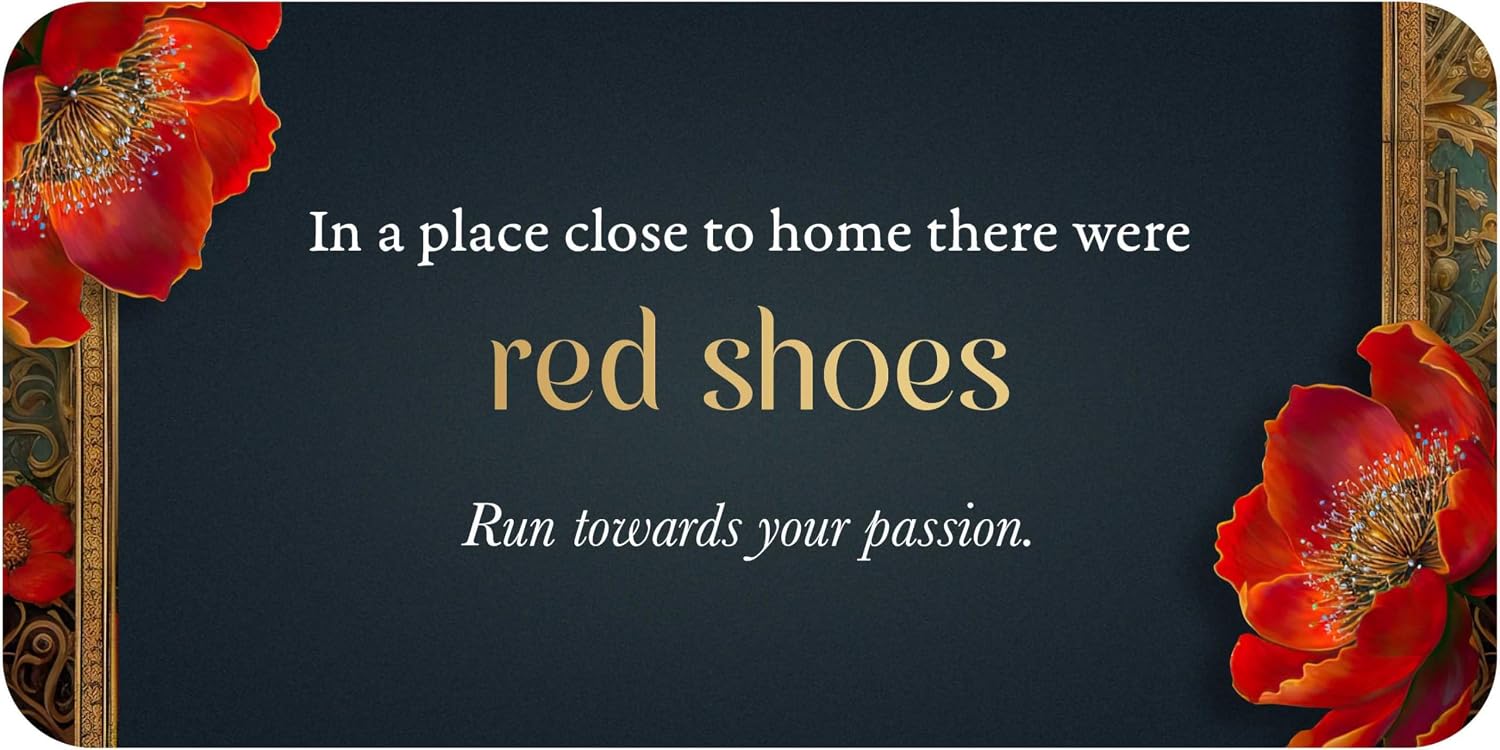 Decorative card with red flowers and motivational text on a dark background