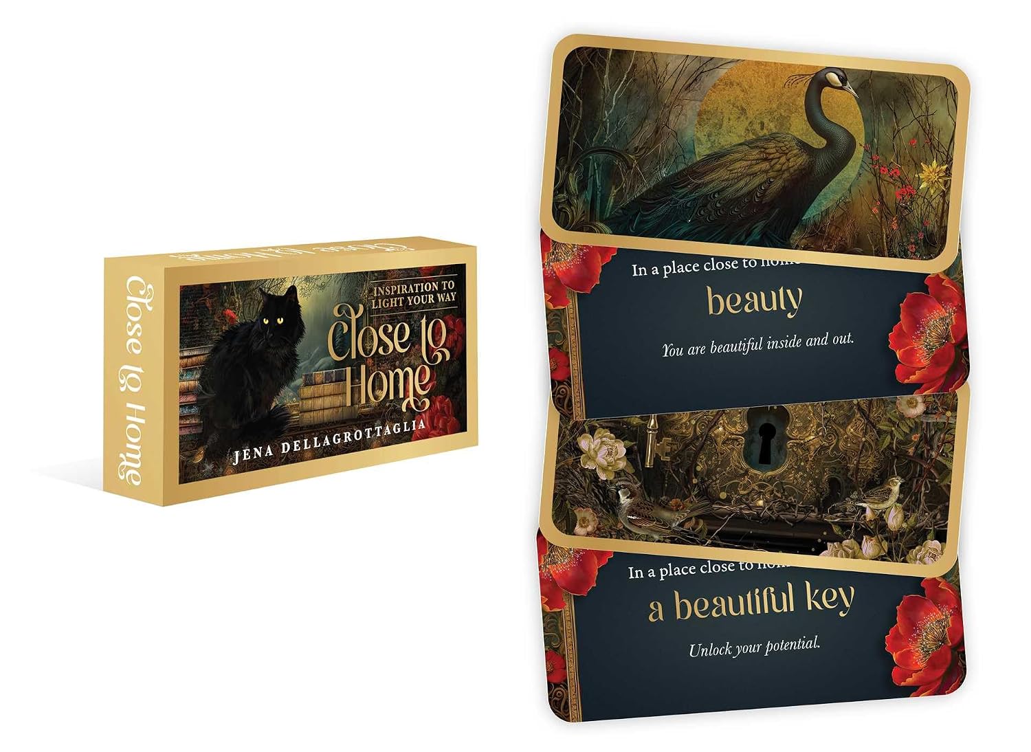 Book titled 'Close to Home' with a decorative cover featuring a peacock and flowers.
