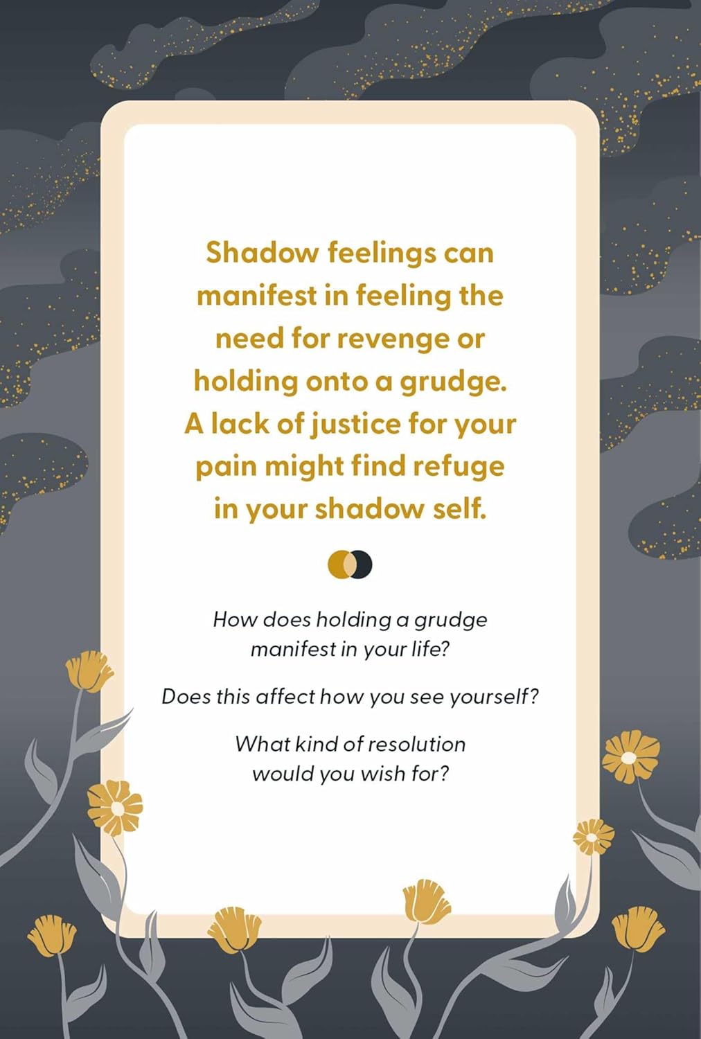 Text on a decorative background about shadow feelings and grudges.