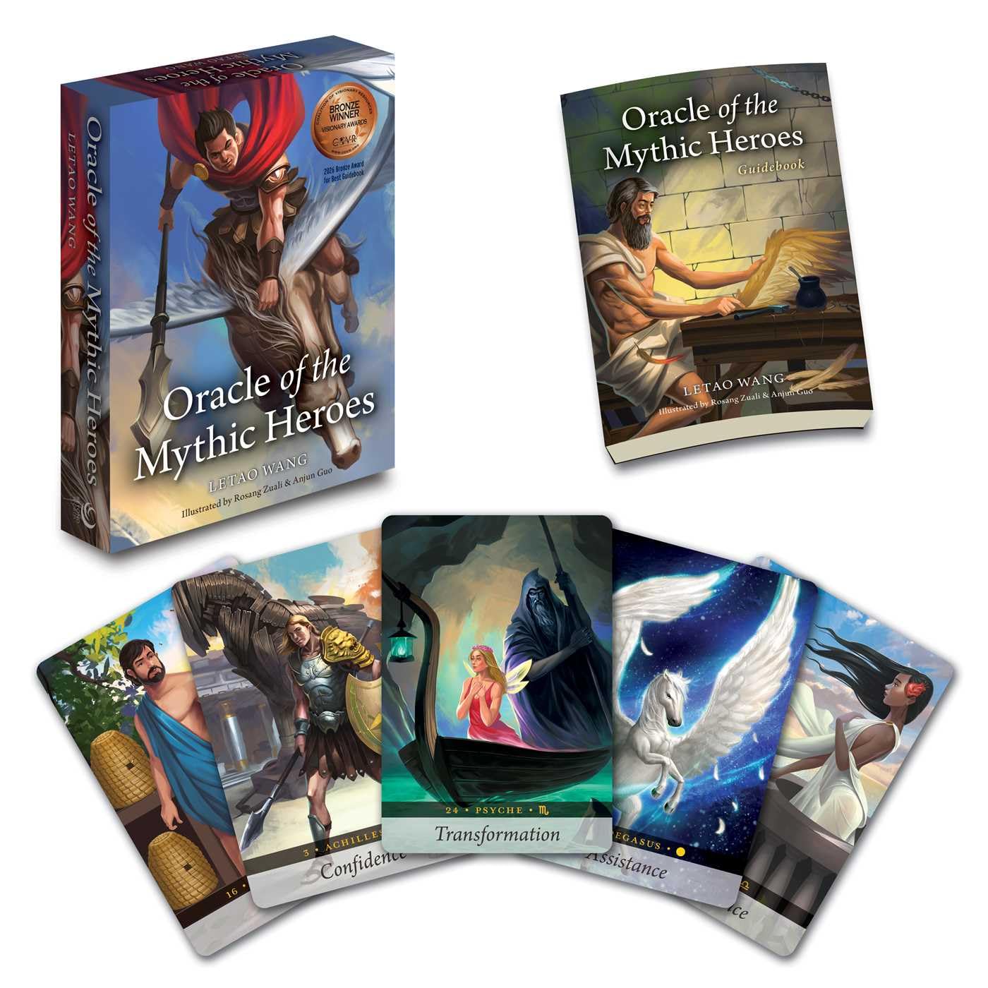 Oracle of the Mythic Heroes card set with packaging and cards displayed on a white background