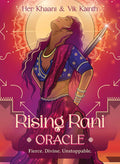 Book cover of 'Rising Rani Oracle' with an illustration of a woman holding a sword against a vibrant background.
