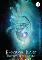 Cover of 'Dragon's Hoard' with a fairy-like creature and key emblem, labeled '12'.