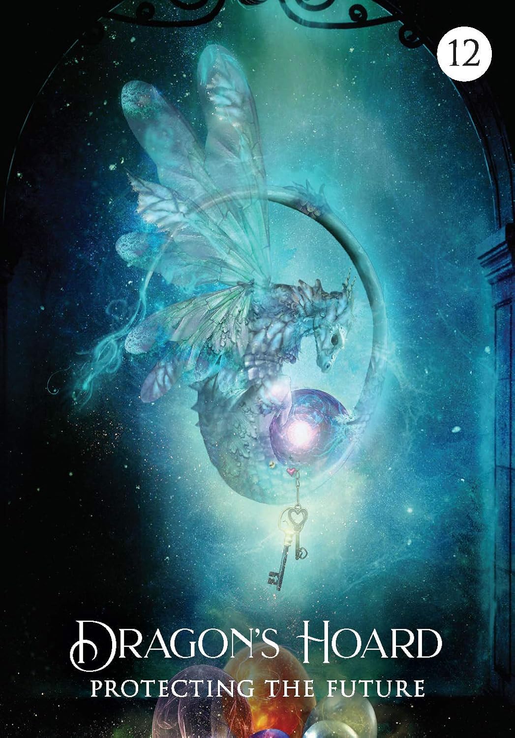 Cover of 'Dragon's Hoard' with a fairy-like creature and key emblem, labeled '12'.