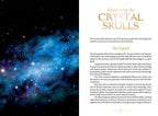 Page from a book or magazine featuring space-themed illustration and text about crystal skulls.