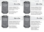 Four tarot card illustrations with descriptive text on a white background