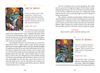 Page from a book or guide featuring illustrations of 'Two of Wands' and 'Three of Wands' cards with text and explanations.
