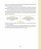 A printed page with paragraphs of text, a central yellow divider line, and two labeled columns reading UPRIGHT and REVERSED with brief definitions beneath. The page has a pale yellow background and the number 35 at the bottom center.