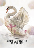 Decorative image of a swan with floral elements and text 'Grace is activated in your life' on a light background.