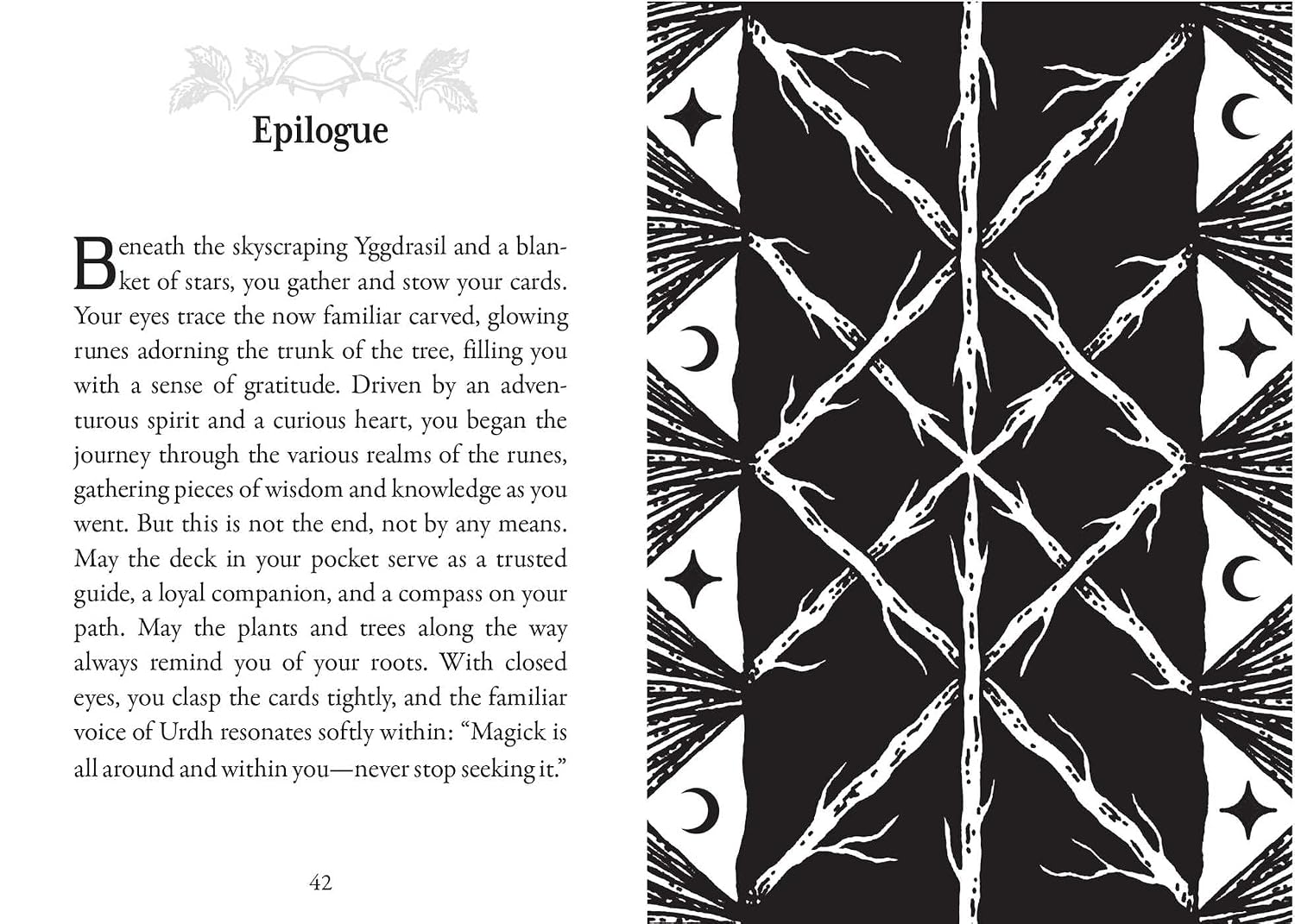 Book page with text and black and white geometric design