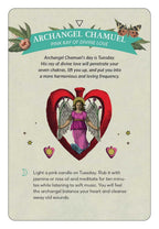 Card featuring Archangel Chamuel with a pink heart and angelic figure, titled 'Pink Ray of Divine Love'.