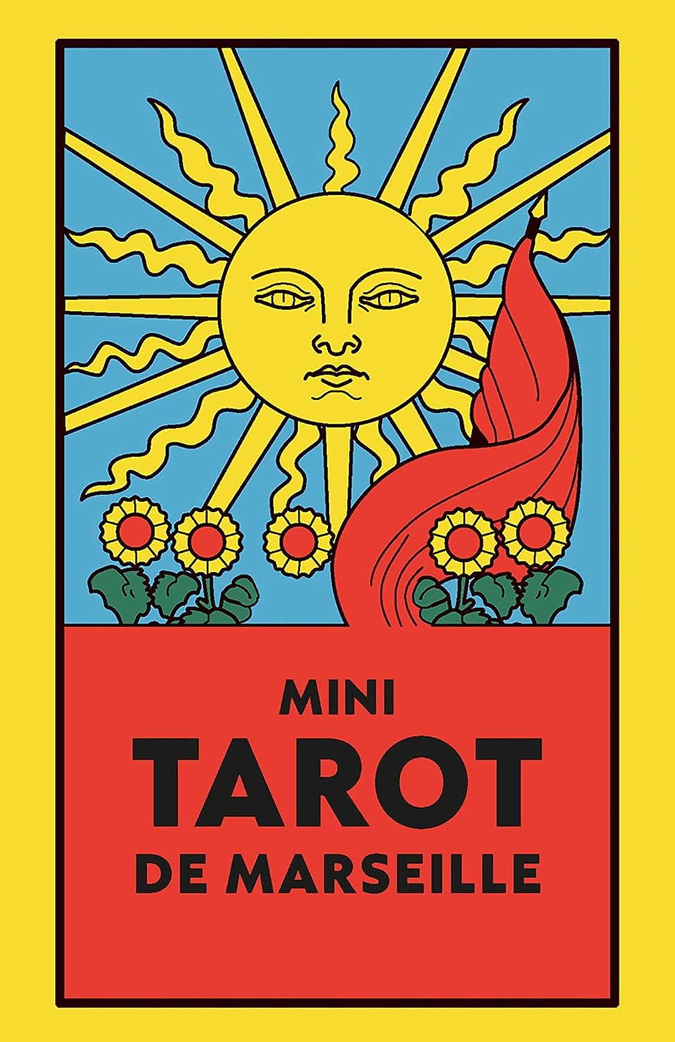 Cover of Mini Tarot de Marseille with sun and flowers design on a yellow background