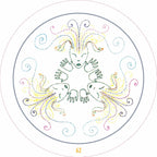 Decorative design with hands and abstract elements on a circular white background