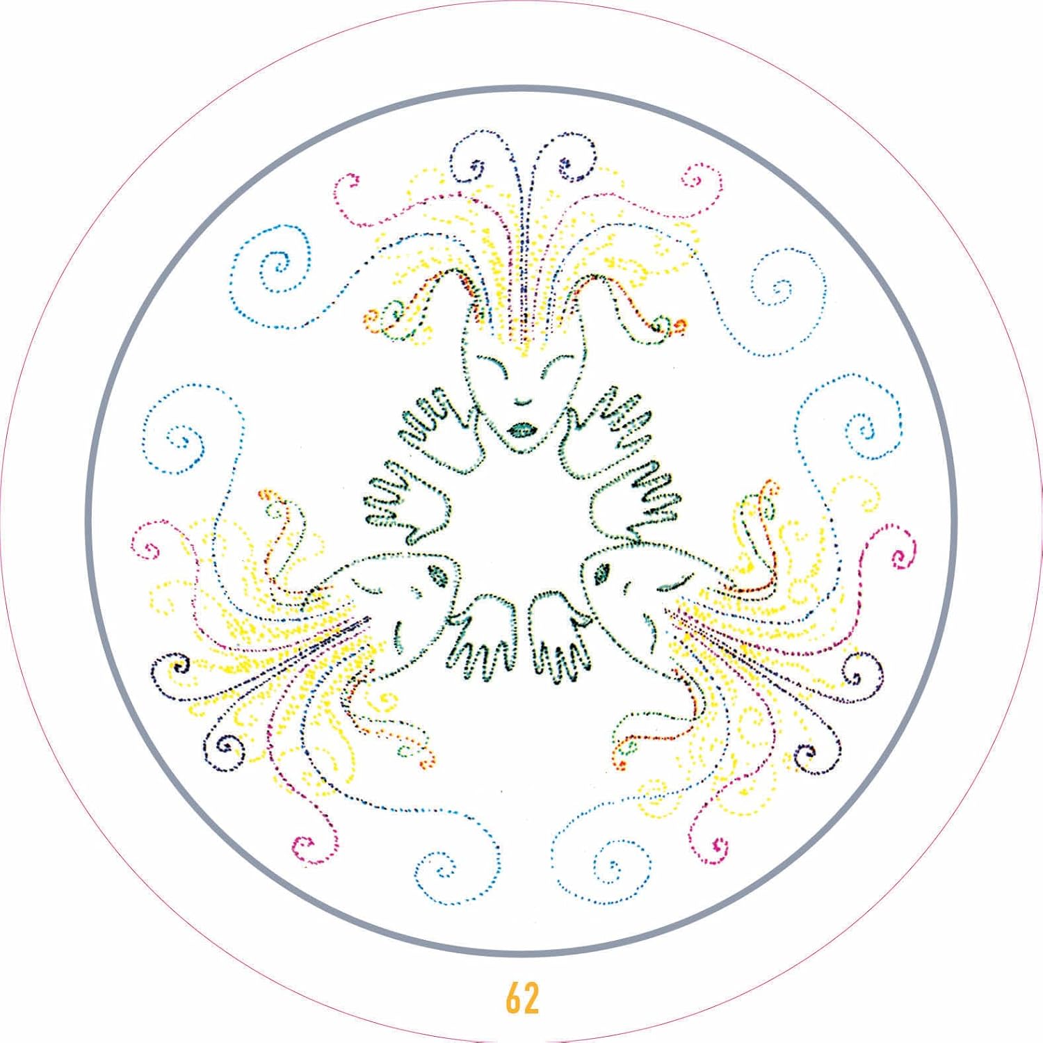 Decorative design with hands and abstract elements on a circular white background