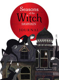 Book cover of 'Seasons of the Witch Samhain Journal' with a red circle and black silhouettes.