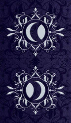Decorative design with celestial symbols on a dark background
