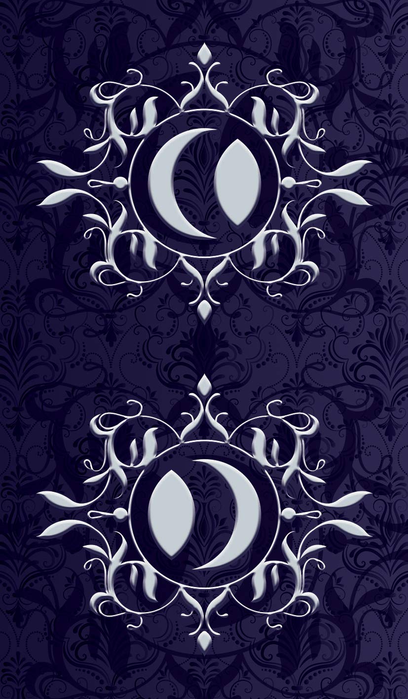 Decorative design with celestial symbols on a dark background