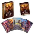 Gods and Titans card game set with box and cards on a white background