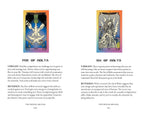 A two-page spread from a tarot card deck booklet, showing the 'Five of Bolts' and 'Six of Bolts' cards. The left page features the text 'FIVE OF BOLTS' with explanatory text below, and the right page features 'SIX OF BOLTS' with text above and the card illustration below.