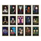 Collection of stylized character illustrations in various poses and outfits on a white background.