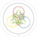 Colorful abstract design with a central figure on a white background