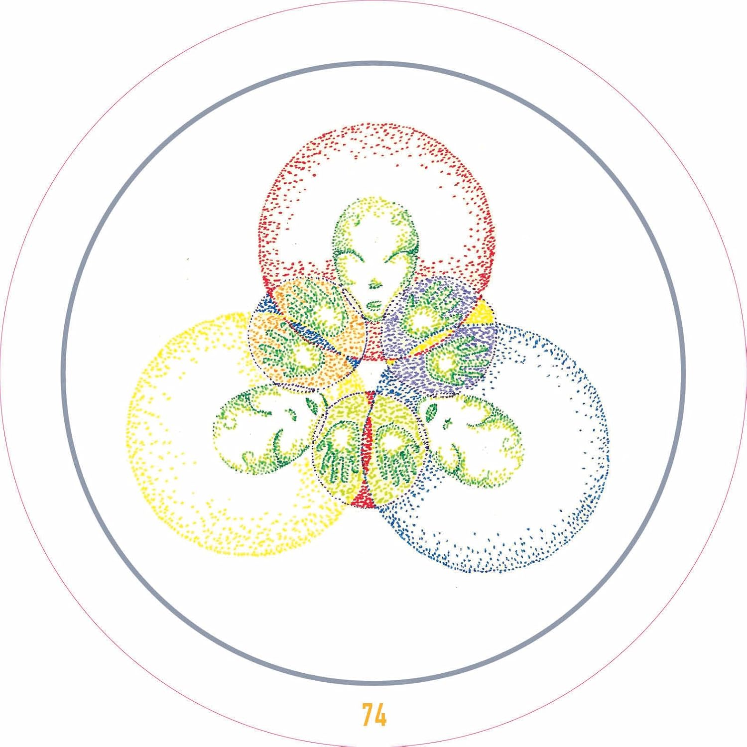 Colorful abstract design with a central figure on a white background