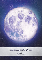 Full moon with a starry background and text 'Surrender to the Divine' at the bottom.