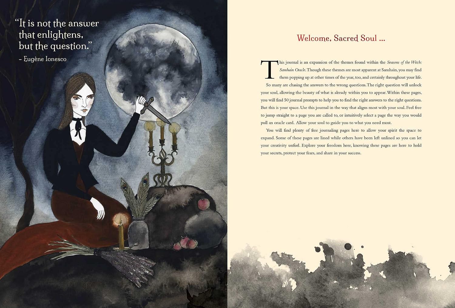 Gothic-style illustration with a woman, candelabra, and text on a dark background
