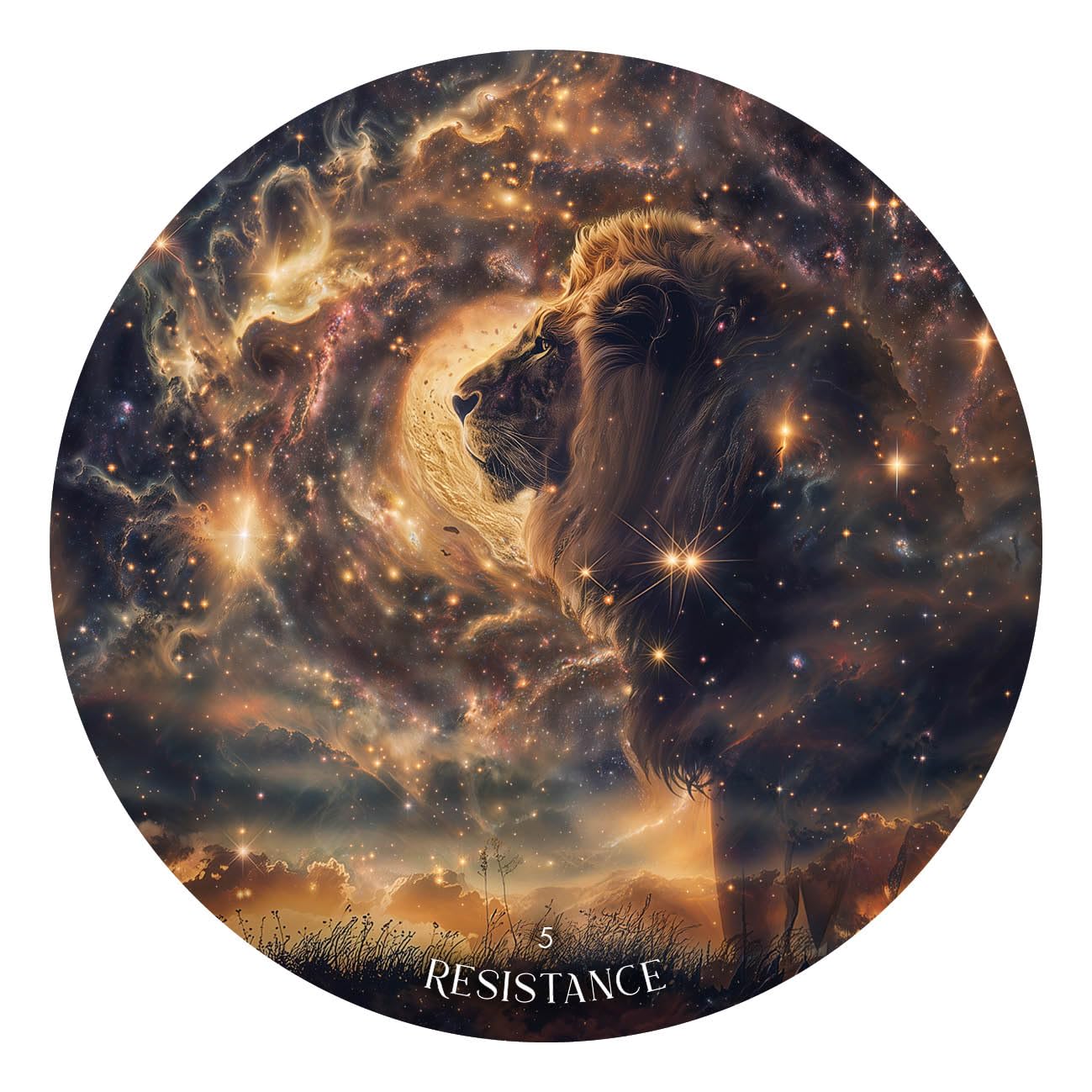 Lion with a cosmic background and 'Resistance' text