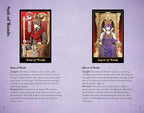 Tarot card illustrations of King and Queen of Wands with descriptive text on a purple background.