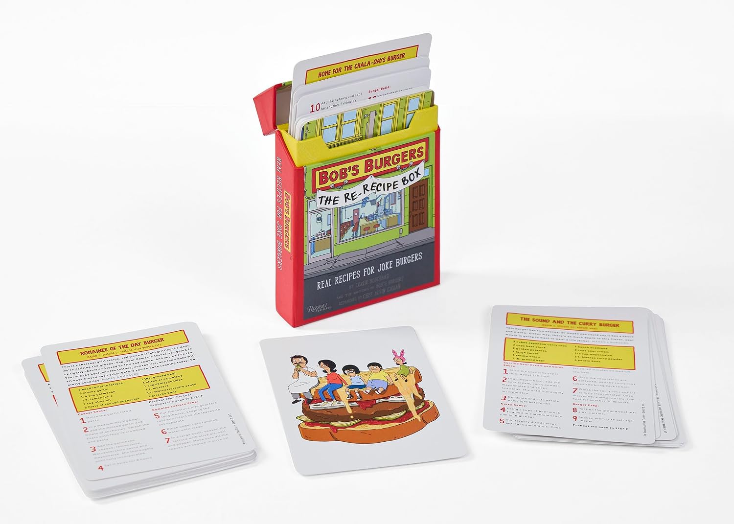 Bob's Burgers recipe cards in a box on a white background